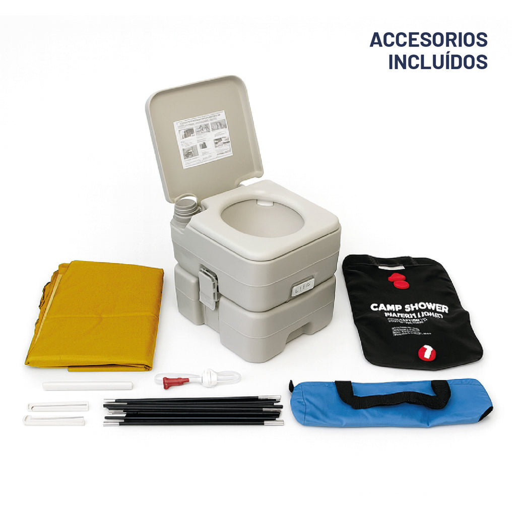 Baño Químico Portátil con Carpa y Ducha Solar 20 L para Camping