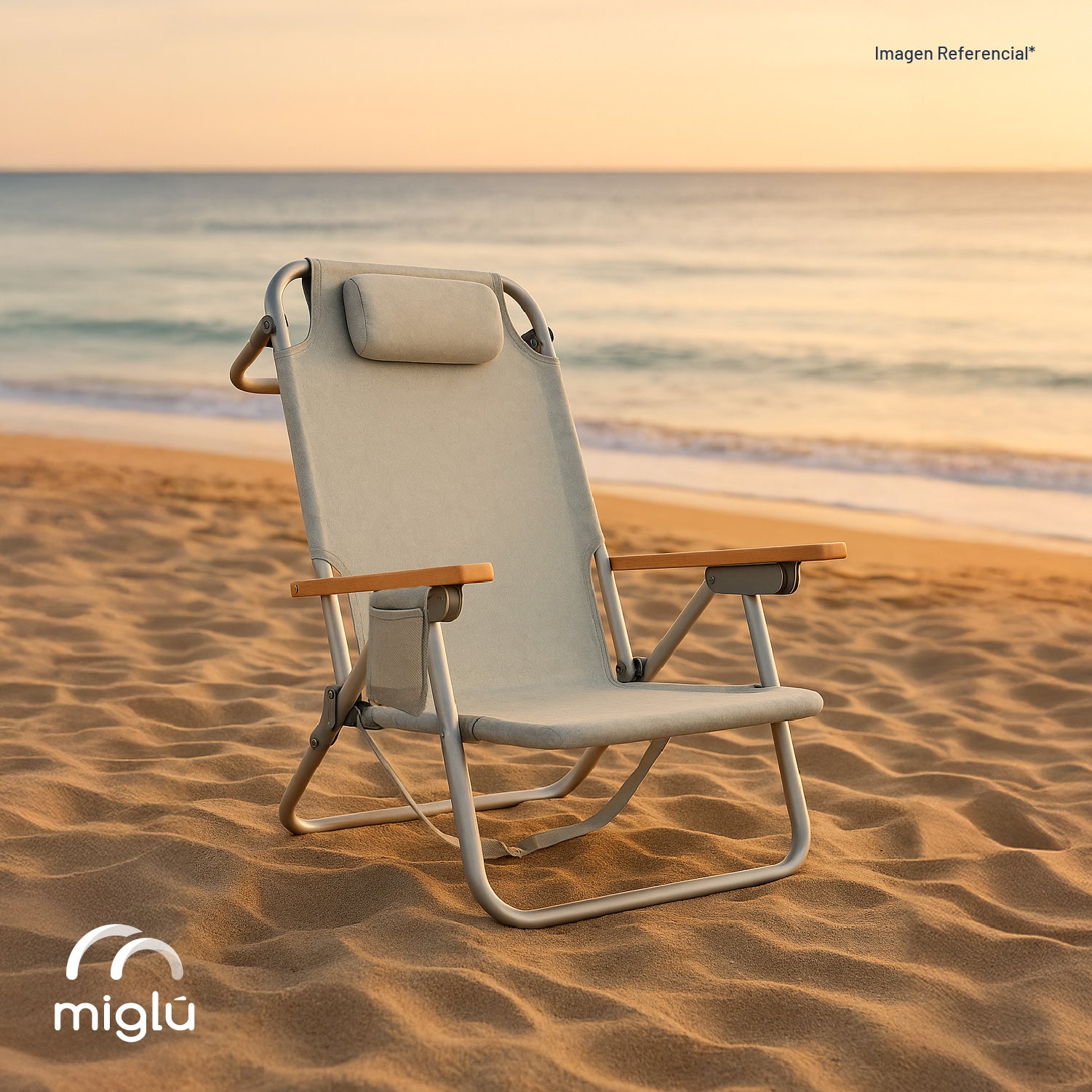 Silla De Playa Aluminio Madera Y Tela Resistente Gris Miglu