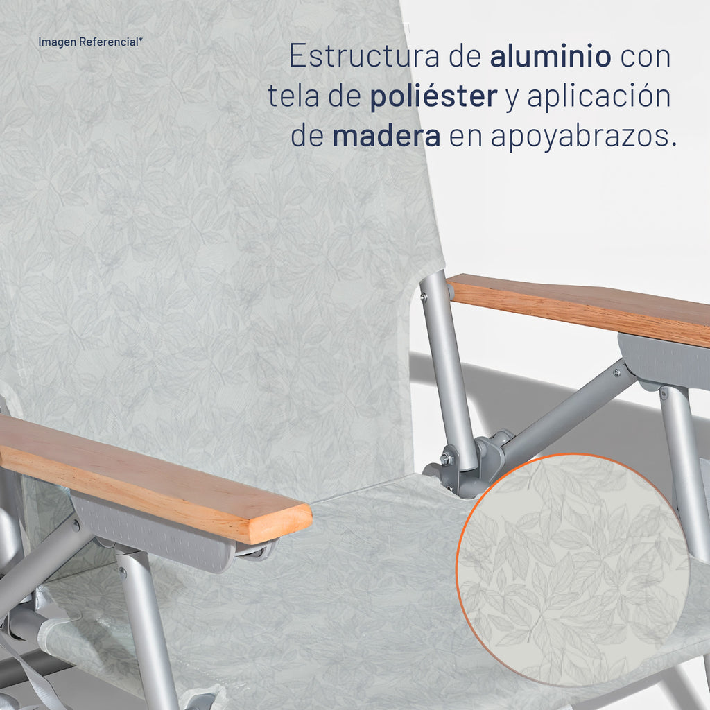 Silla De Playa Aluminio Madera Y Tela Resistente Gris Miglu