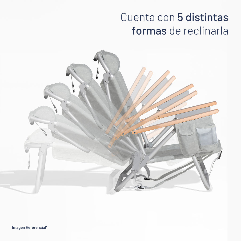 Silla De Playa Aluminio Madera Y Tela Resistente Gris Miglu