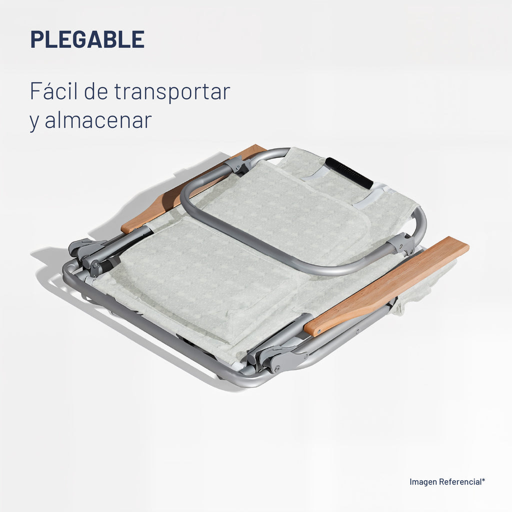 Silla De Playa Aluminio Madera Y Tela Resistente Gris Miglu