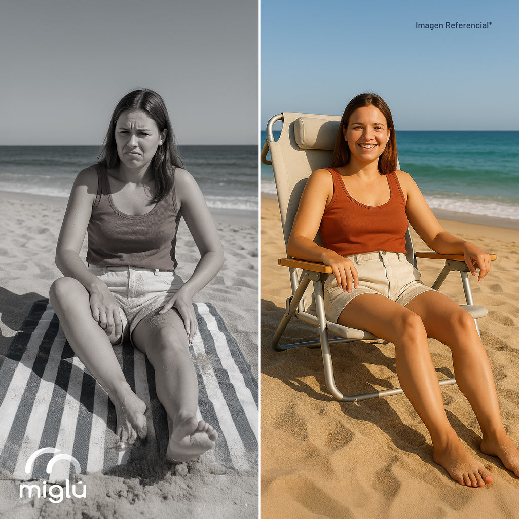 Silla De Playa Aluminio Madera Y Tela Resistente Gris Miglu