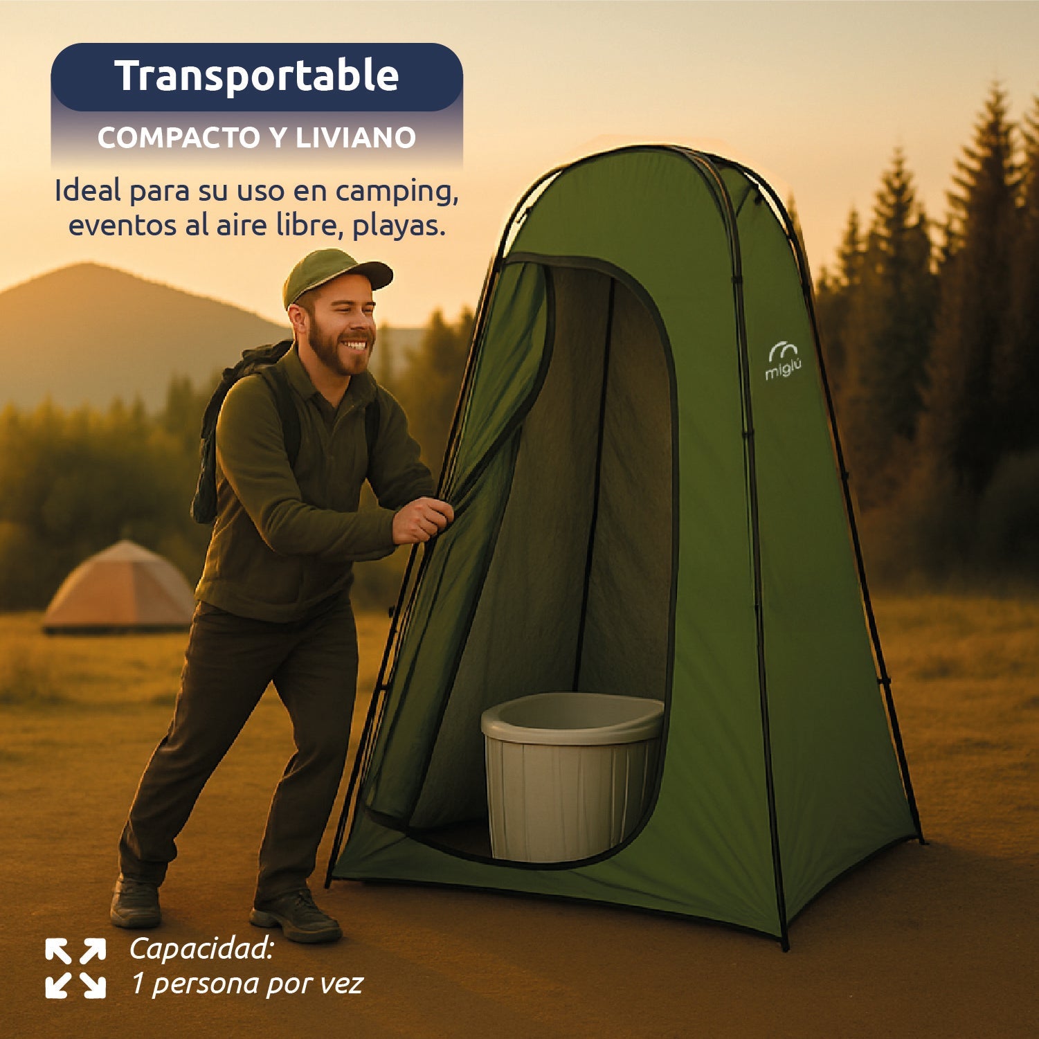 Carpa Probador Baño Portátil Ducha Solar Verde Para Camping Miglú